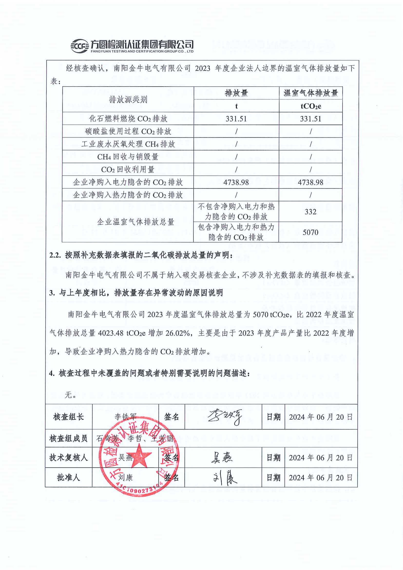 南陽(yáng)金牛電氣有限司2023年度溫室氣體排放核查報(bào)告(圖3)